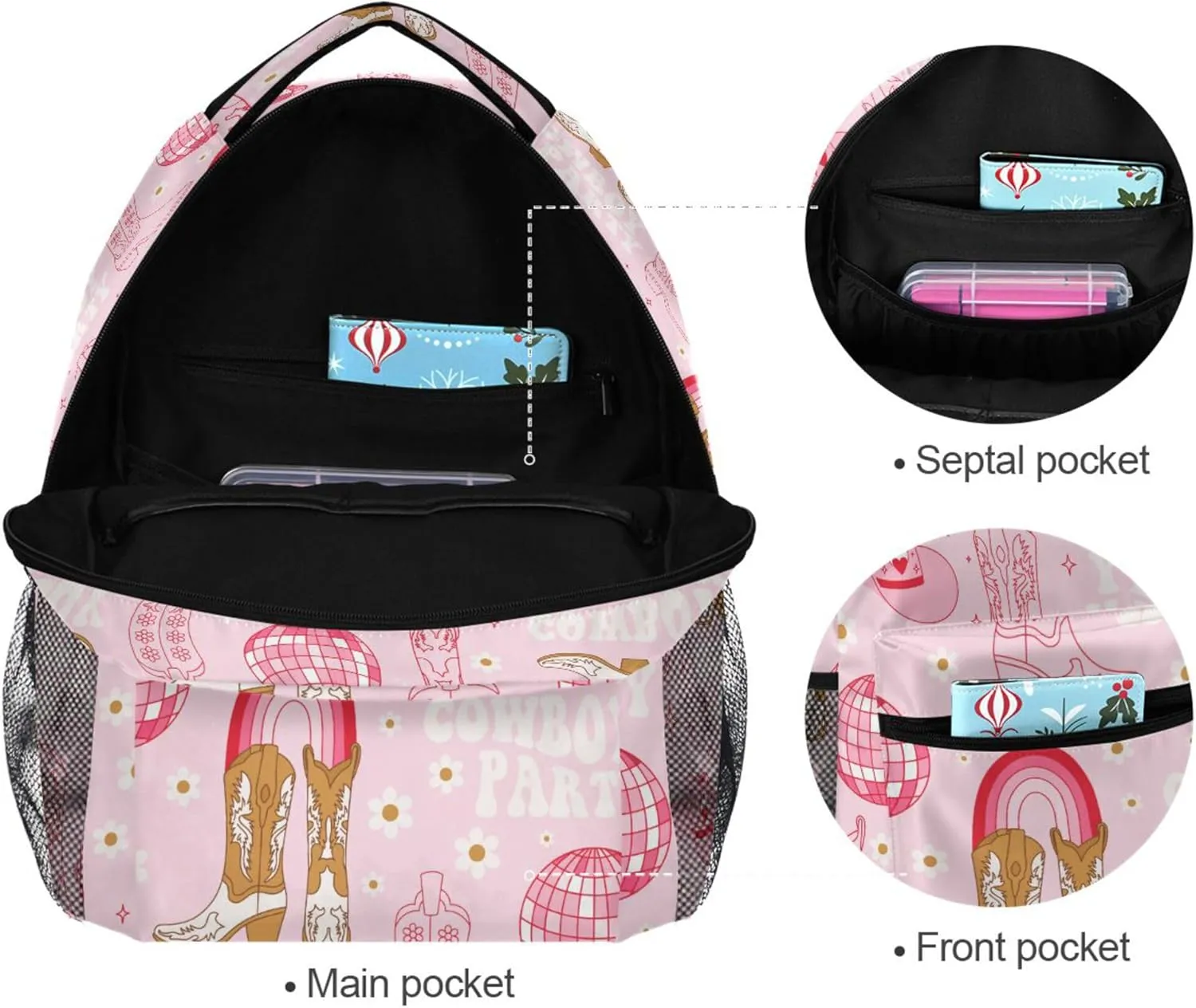 Fisyme Western Cowgirl Boots Pink Laptop Backpack Bag Bookbag Casual Travel Hiking Computer Notebook Daypacks