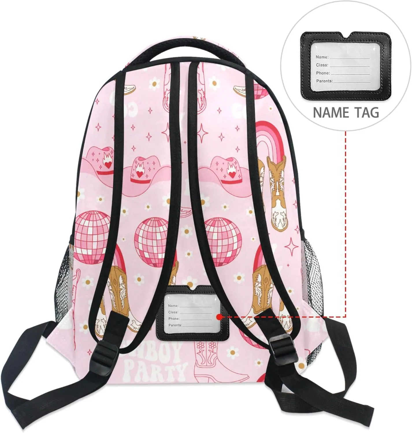 Fisyme Western Cowgirl Boots Pink Laptop Backpack Bag Bookbag Casual Travel Hiking Computer Notebook Daypacks