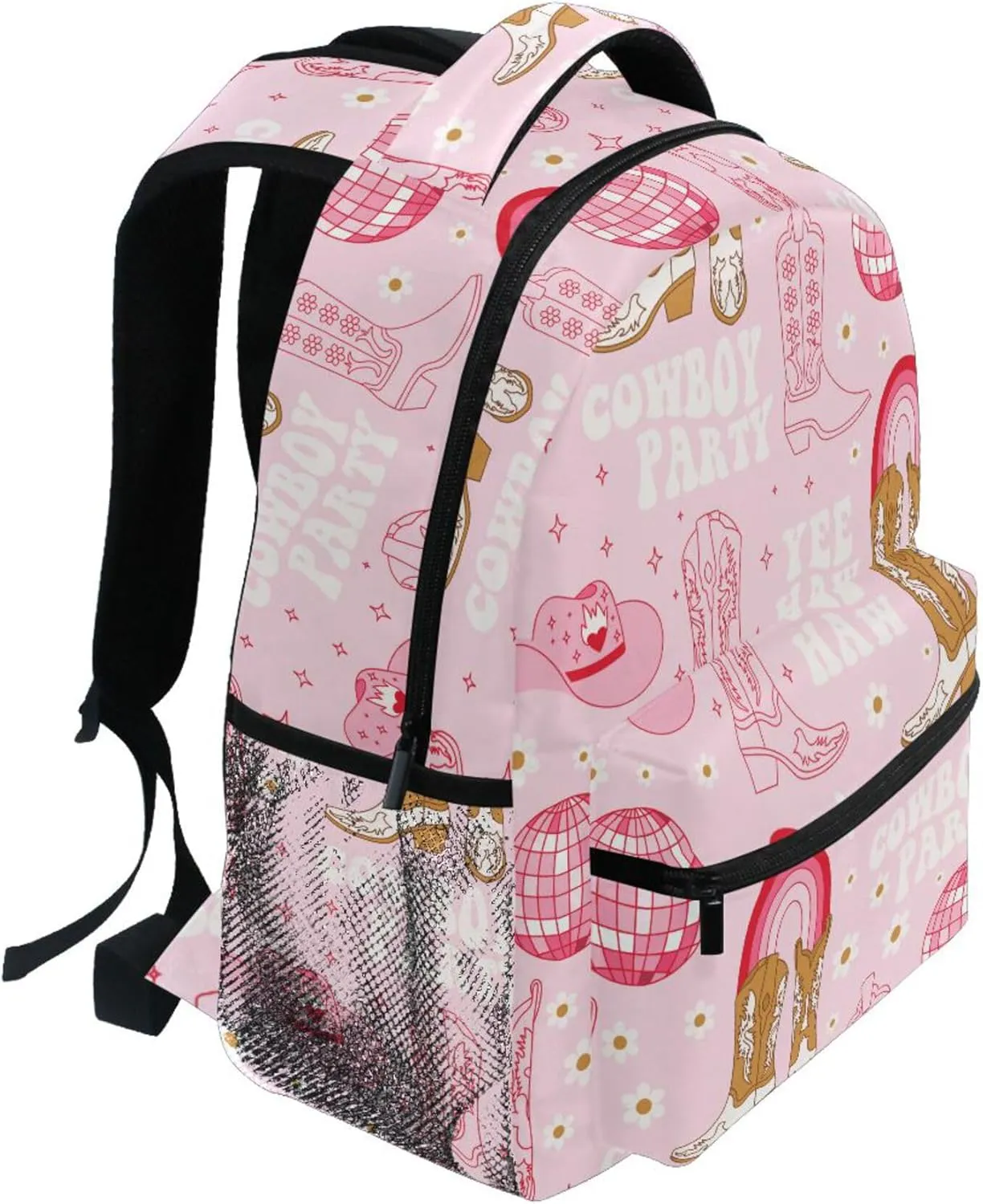 Fisyme Western Cowgirl Boots Pink Laptop Backpack Bag Bookbag Casual Travel Hiking Computer Notebook Daypacks