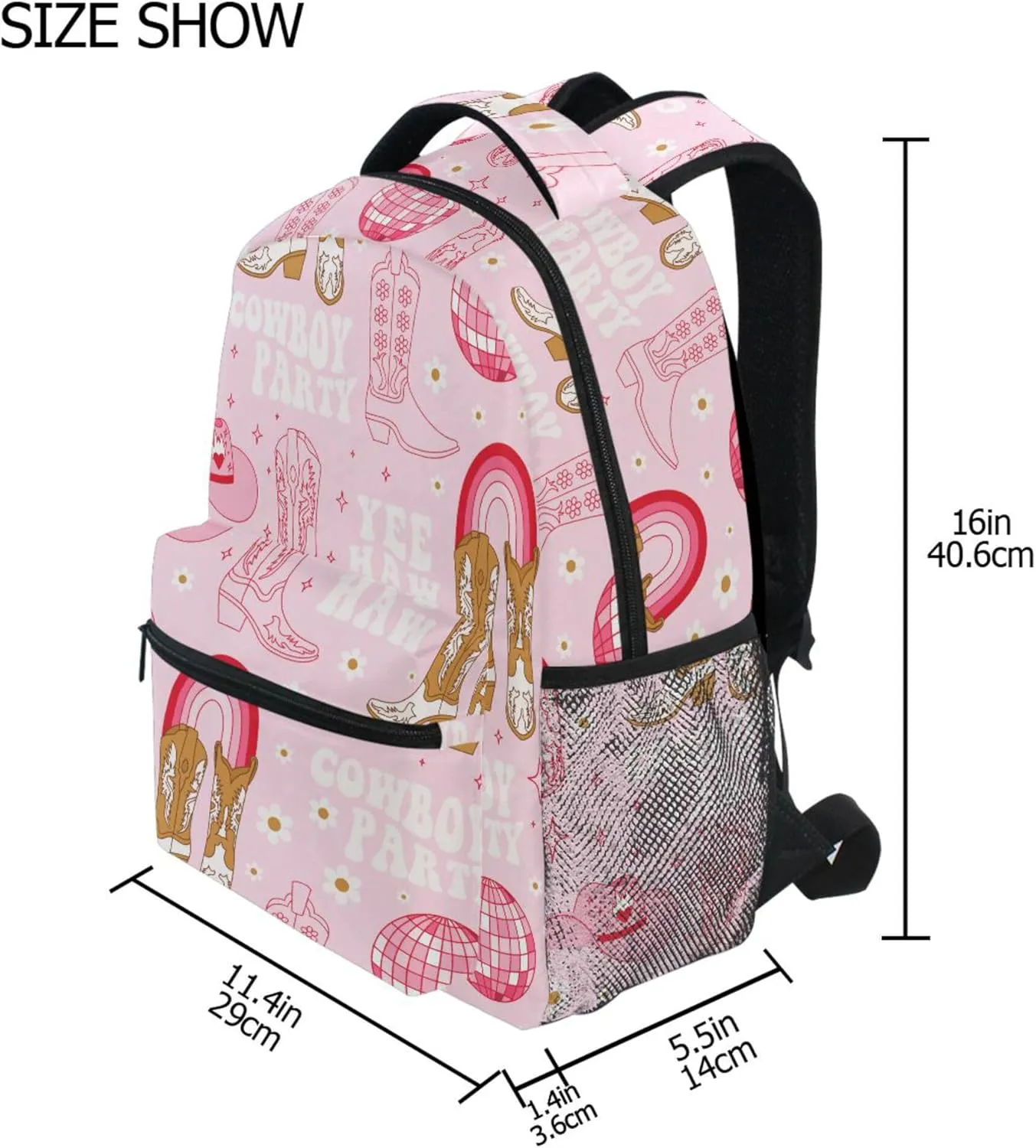 Fisyme Western Cowgirl Boots Pink Laptop Backpack Bag Bookbag Casual Travel Hiking Computer Notebook Daypacks