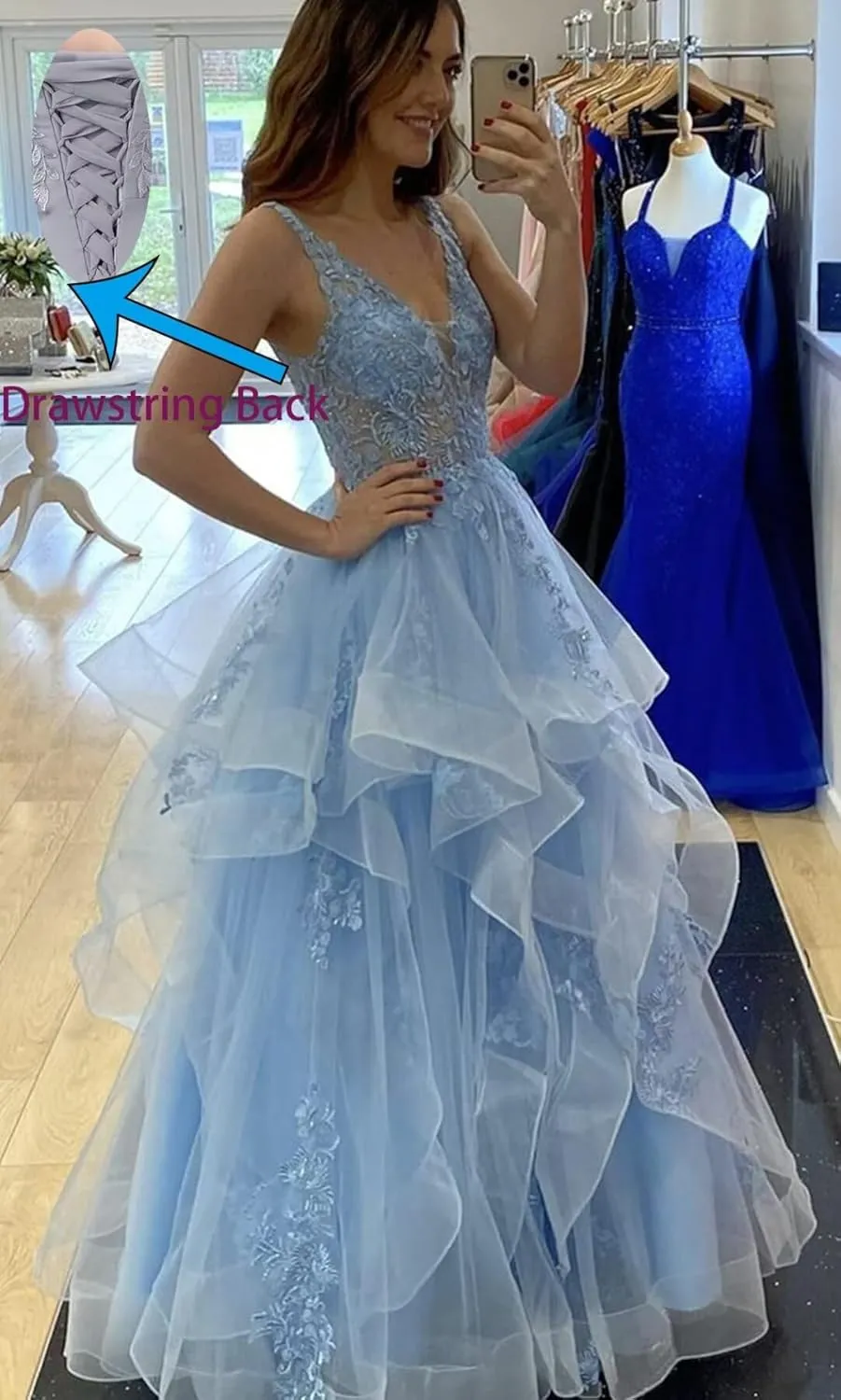 Fluffy Long Tulle Prom Dresses Ruffle Layered Princess Ball Gowns with Laces Applique Formal Evening Dress