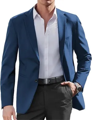 FLwuhui Mens Two Buttons Blazer Casual Lapel Collar Linen Jacket with Pockets Casual Sport Coat Slim Fit Lightweight Blazers