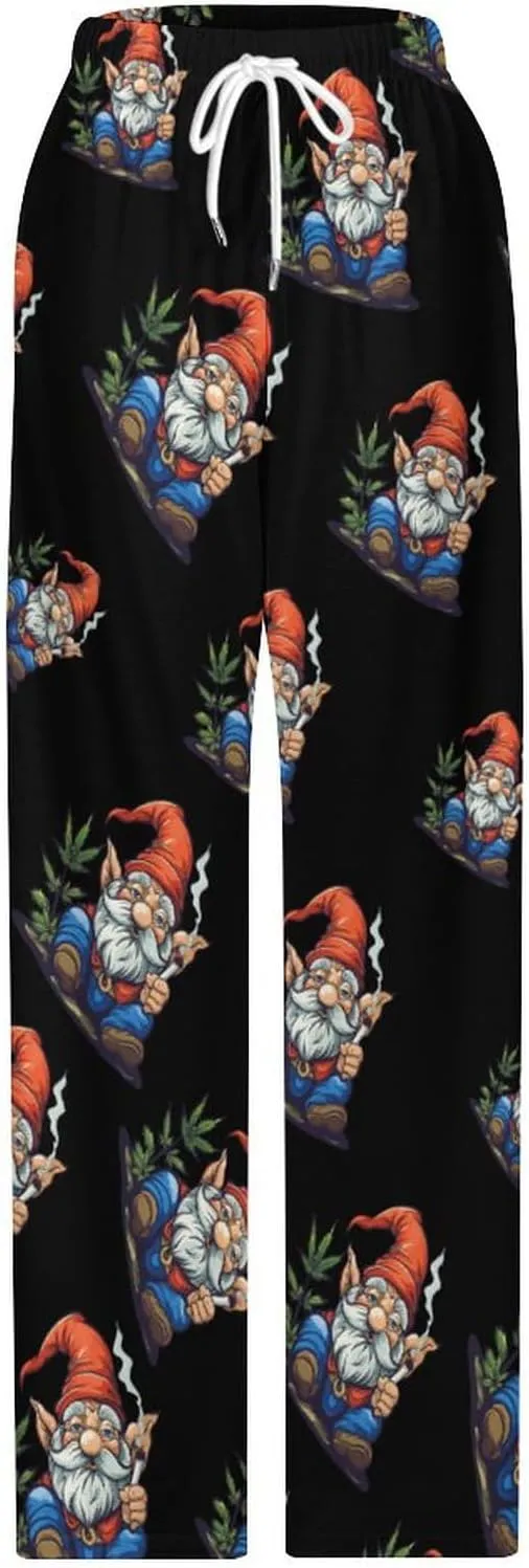 Funny Weed Gnome Pajama Pants with Pockets Print Loungewear Bottoms Soft Sleep Pants for Men Women
