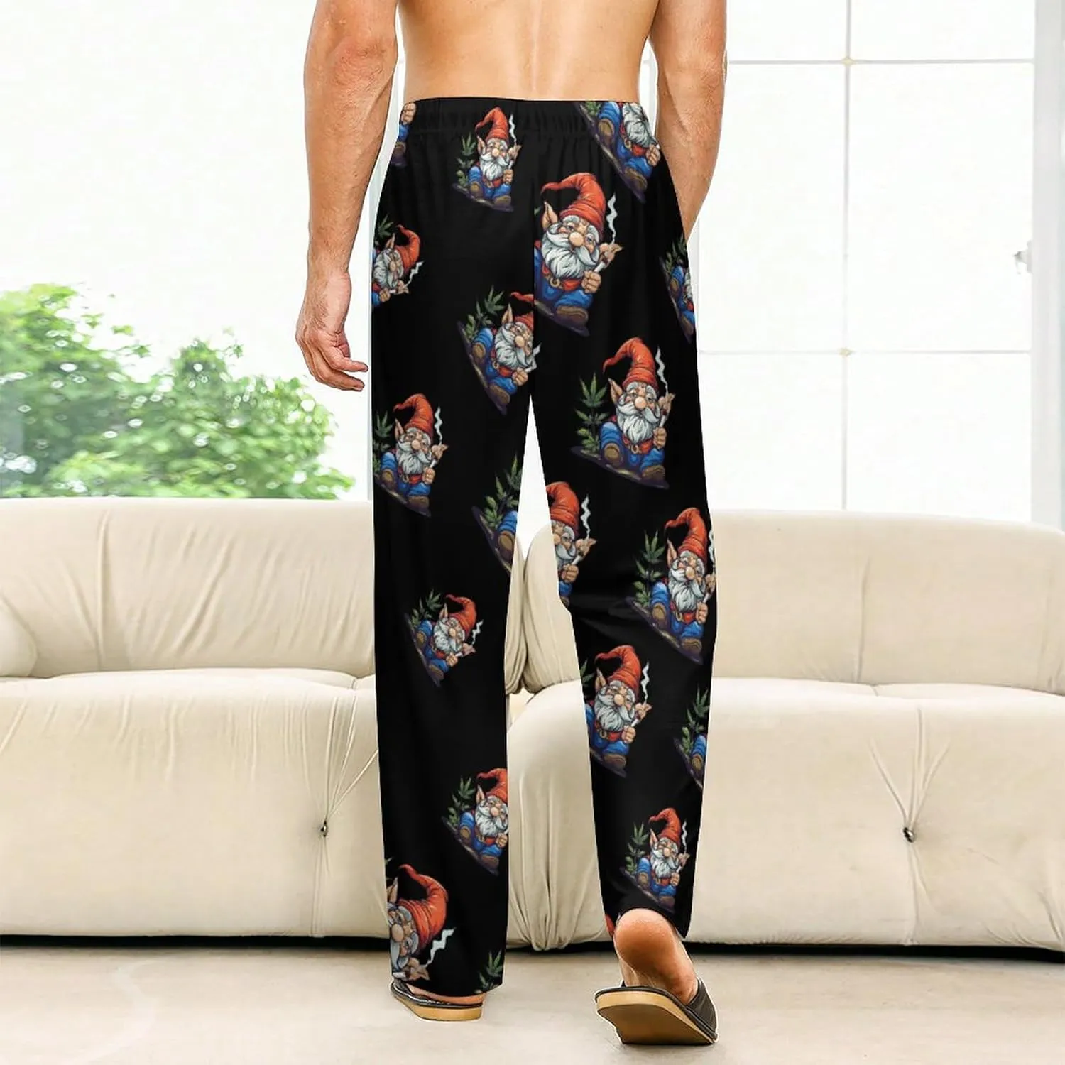 Funny Weed Gnome Pajama Pants with Pockets Print Loungewear Bottoms Soft Sleep Pants for Men Women