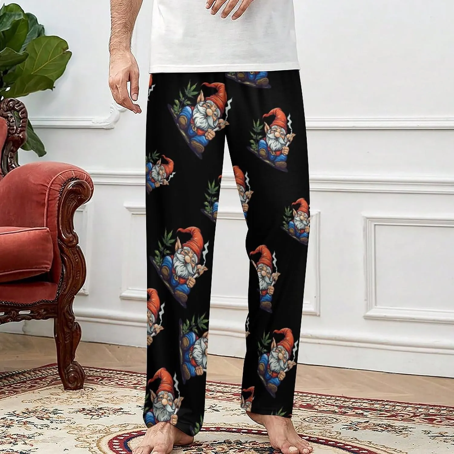 Funny Weed Gnome Pajama Pants with Pockets Print Loungewear Bottoms Soft Sleep Pants for Men Women