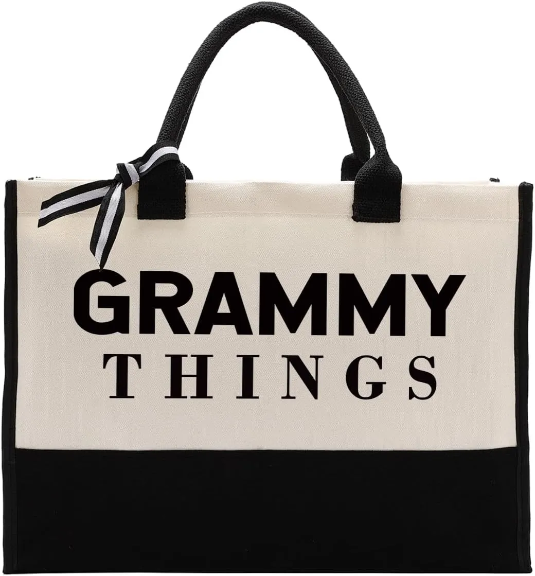 Gift for Grandma Mom, Grammy Things Bag, Large Canvas Bag Totes for Women Family Members, Mother's Day Gift, Grammy Birthday Gift Idea, Reusable Grocery Bags Shopping Bags Camping Bags, Shoulder Bag