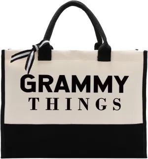 Gift for Grandma Mom, Grammy Things Bag, Large Canvas Bag Totes for Women Family Members, Mother's Day Gift, Grammy Birthday Gift Idea, Reusable Grocery Bags Shopping Bags Camping Bags, Shoulder Bag
