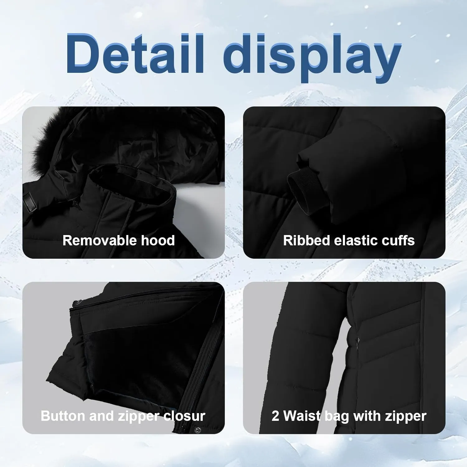 Girl's Winter Coats Kids Waterproof Long Puffer Jacket Thicken Fleece Lined Ski Parka with Detachable Fur Hooded