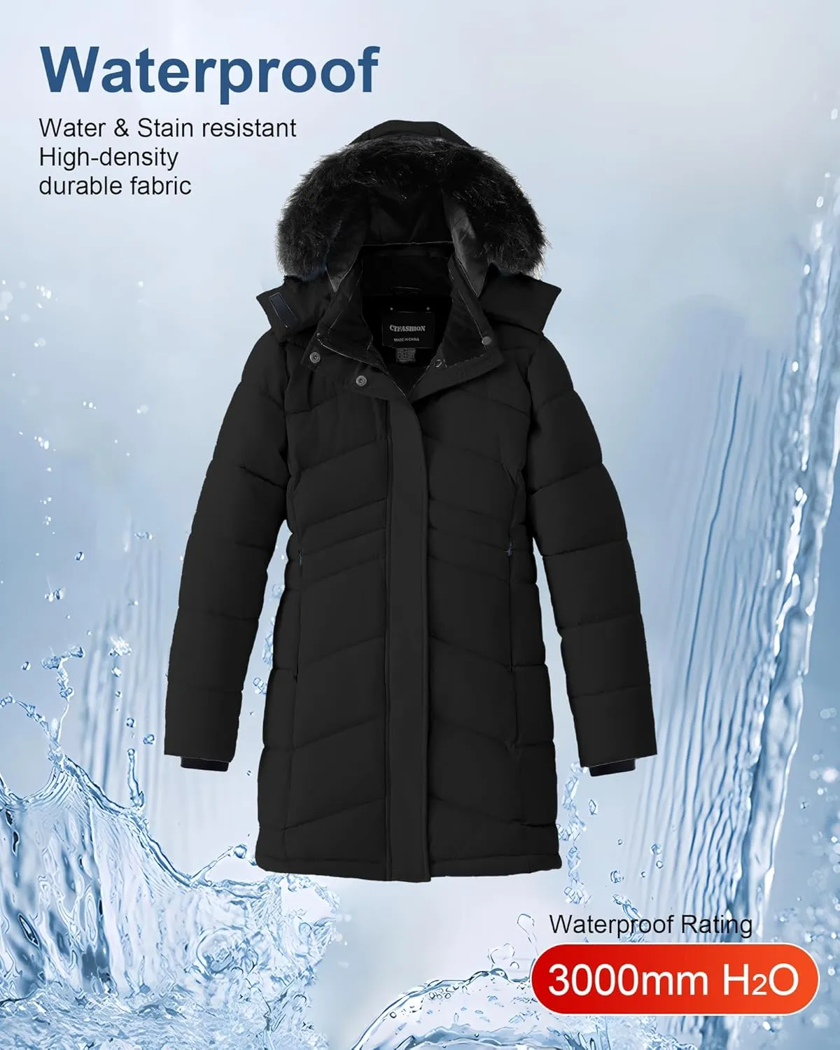 Girl's Winter Coats Kids Waterproof Long Puffer Jacket Thicken Fleece Lined Ski Parka with Detachable Fur Hooded
