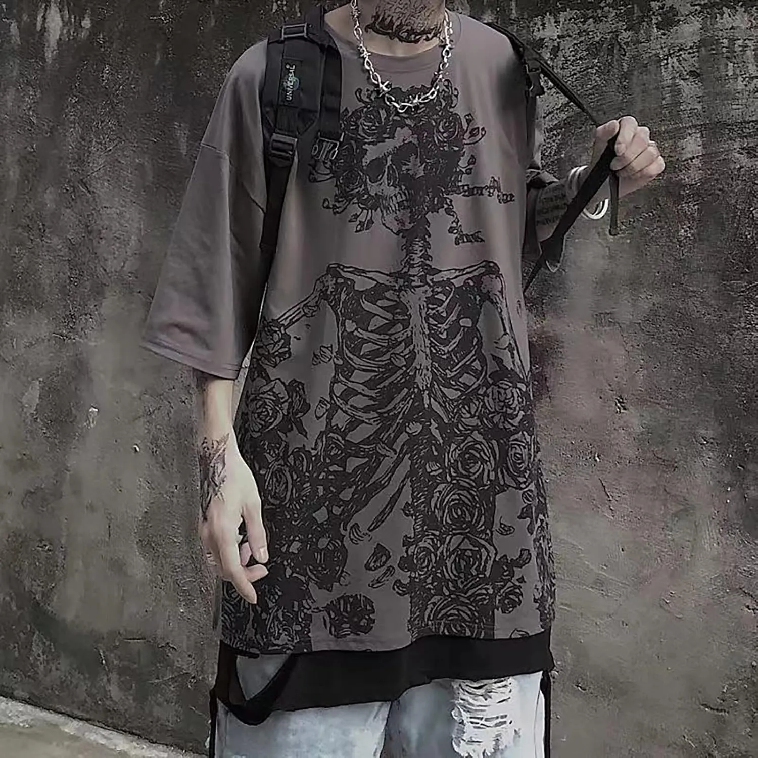 Gothic Casual Loose Oversized T-Shirt Harajuku Street Trend Men and Women Personalized Print Rock Animation Punk