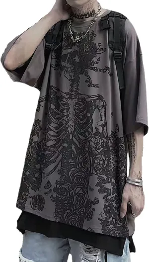 Gothic Casual Loose Oversized T-Shirt Harajuku Street Trend Men and Women Personalized Print Rock Animation Punk