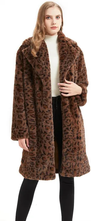 GRAN ORIENTE Luxury Winter Thickened Leopard Print Long Coats For Women,Faux Mink Fur Fluffy Trench Cardigan Jacket Overcoat