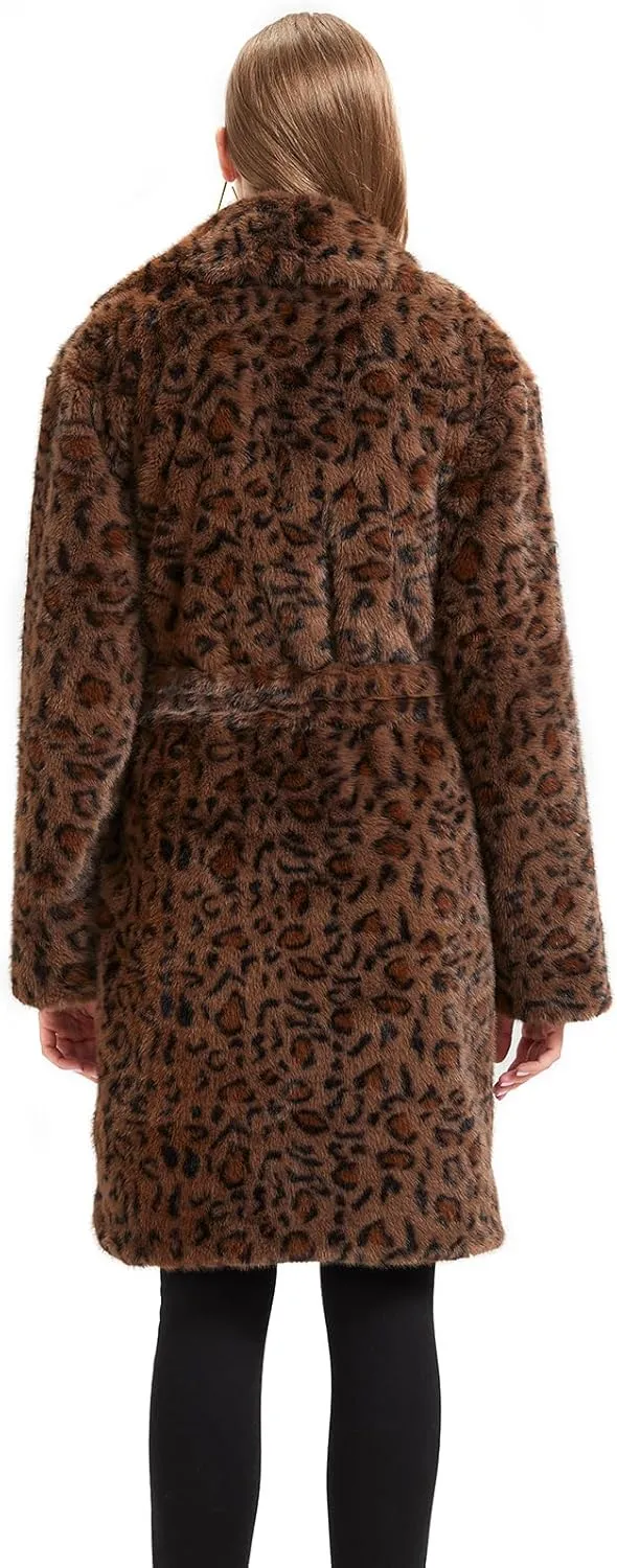 GRAN ORIENTE Luxury Winter Thickened Leopard Print Long Coats For Women,Faux Mink Fur Fluffy Trench Cardigan Jacket Overcoat