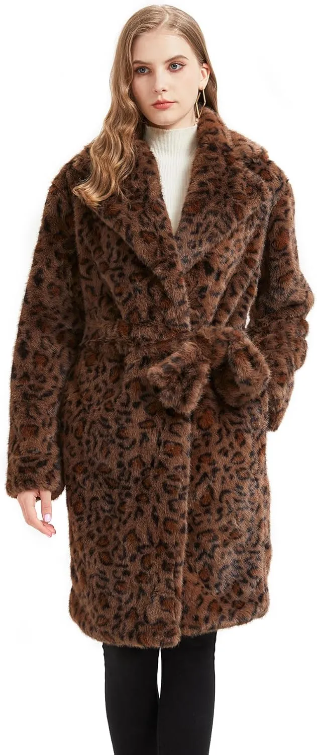 GRAN ORIENTE Luxury Winter Thickened Leopard Print Long Coats For Women,Faux Mink Fur Fluffy Trench Cardigan Jacket Overcoat