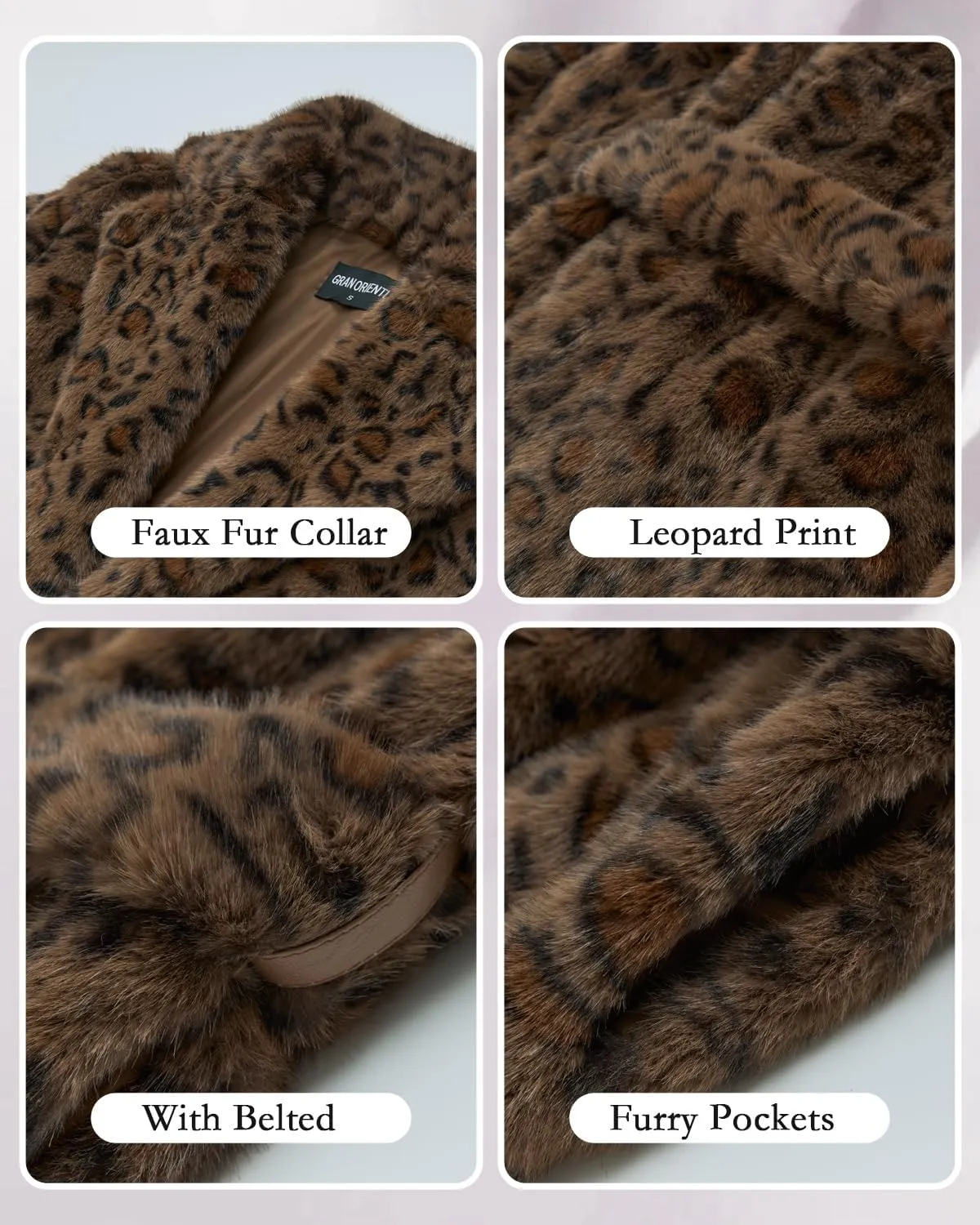GRAN ORIENTE Luxury Winter Thickened Leopard Print Long Coats For Women,Faux Mink Fur Fluffy Trench Cardigan Jacket Overcoat