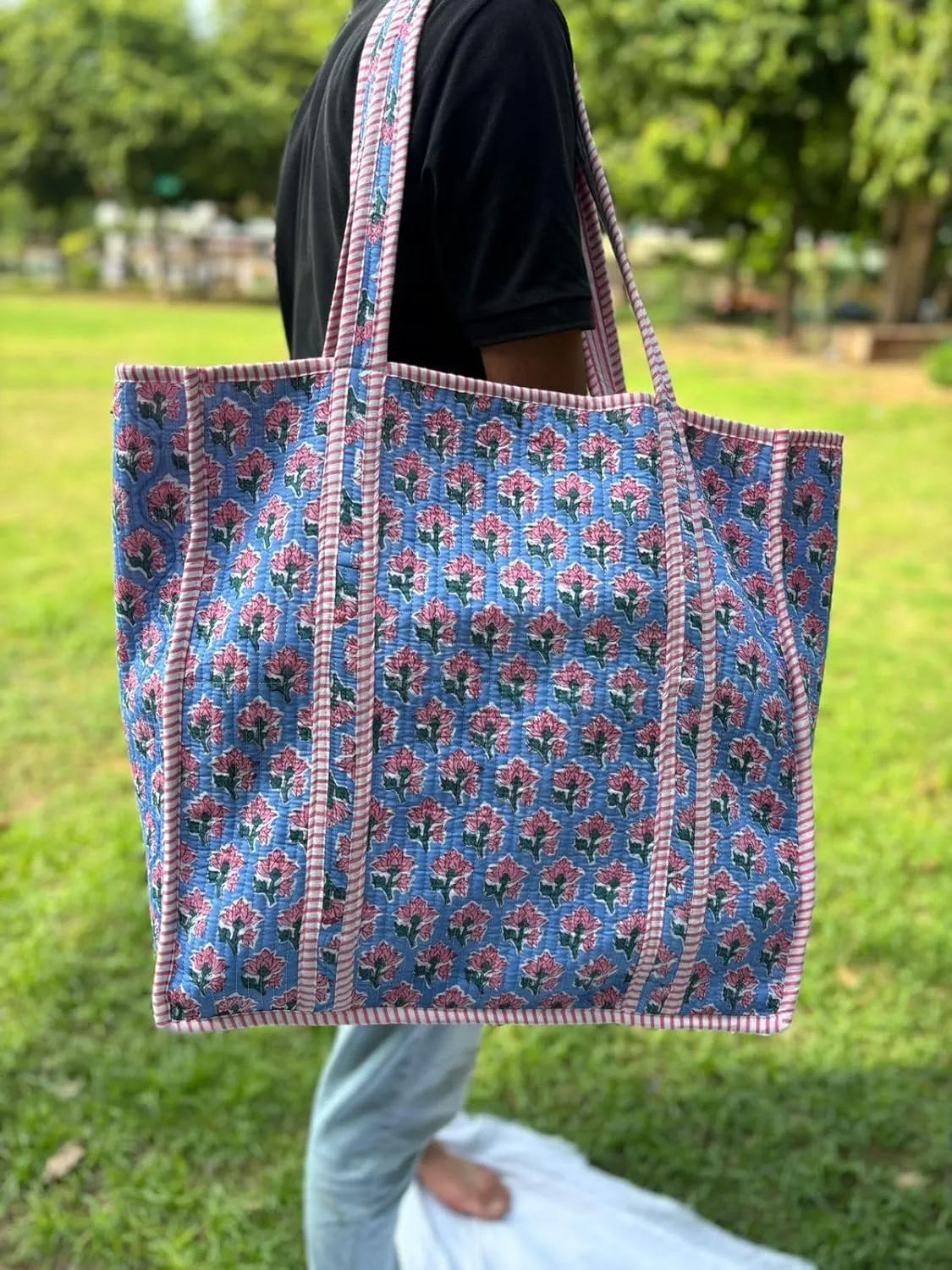 Handmade Large Tote Bag/Indian Quilted Tote Bags/Grocery Bag/Women Shopping Totes bag/Cotton Shoulder Bag
