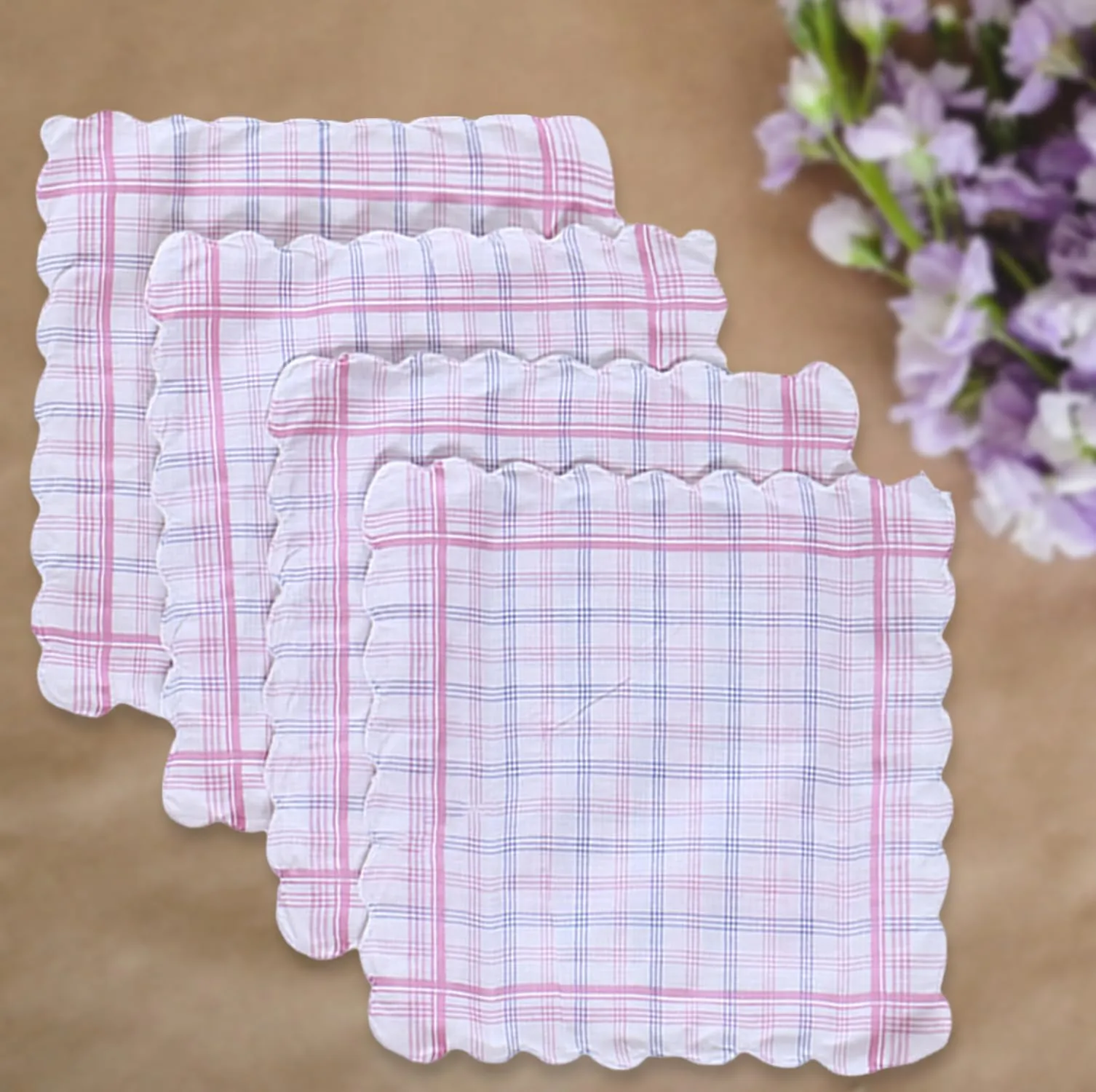 Heart Home Handkerchiefs | Soft Cotton | Hankies for Woman | Hankies for Girls | Check Cutwork | Rumal for Woman | Girls | Wicking Sweat | Set of 36 | White