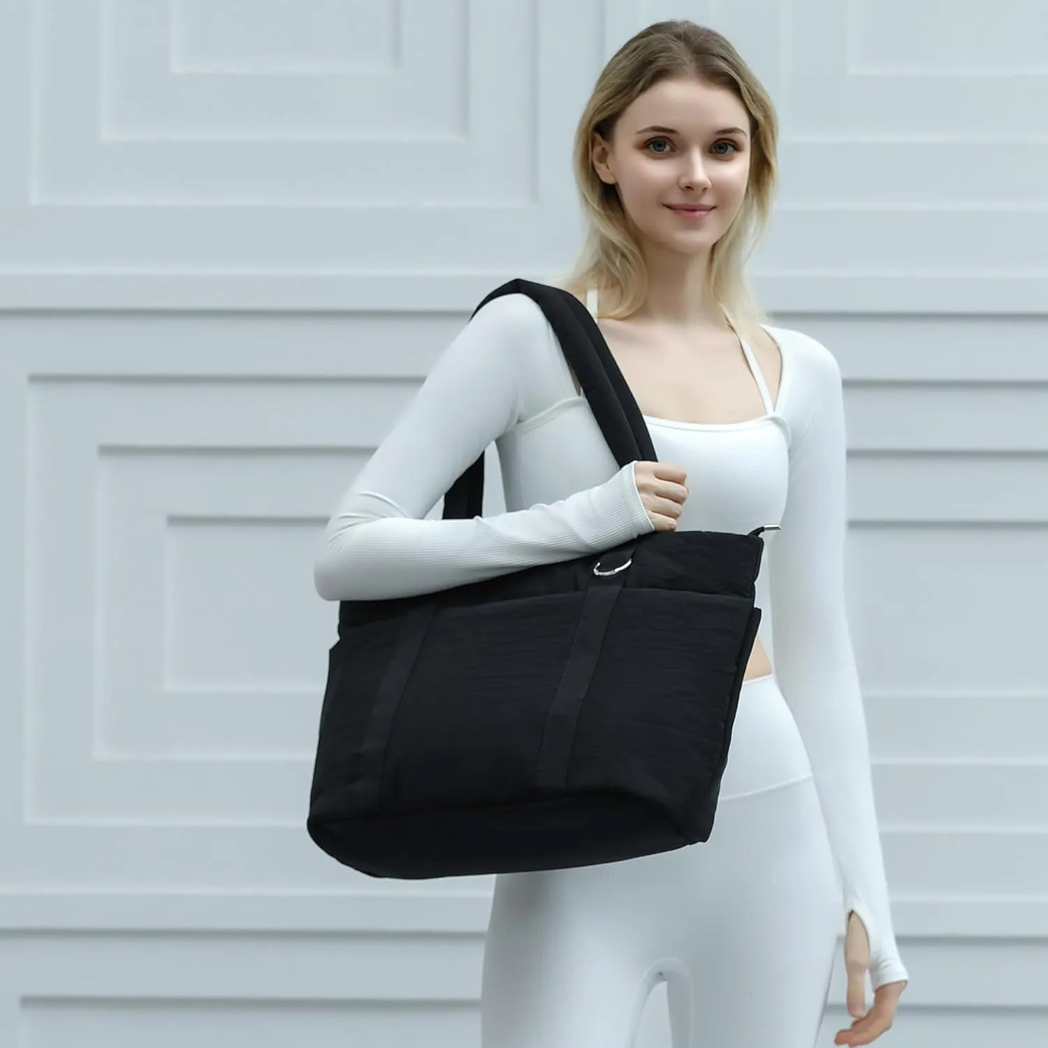 Herald Multi Pocket Tote Bag for Women, Large Puffy Shoulder Purse Handbag with Laptop Compartments for Travel,Work,GYM