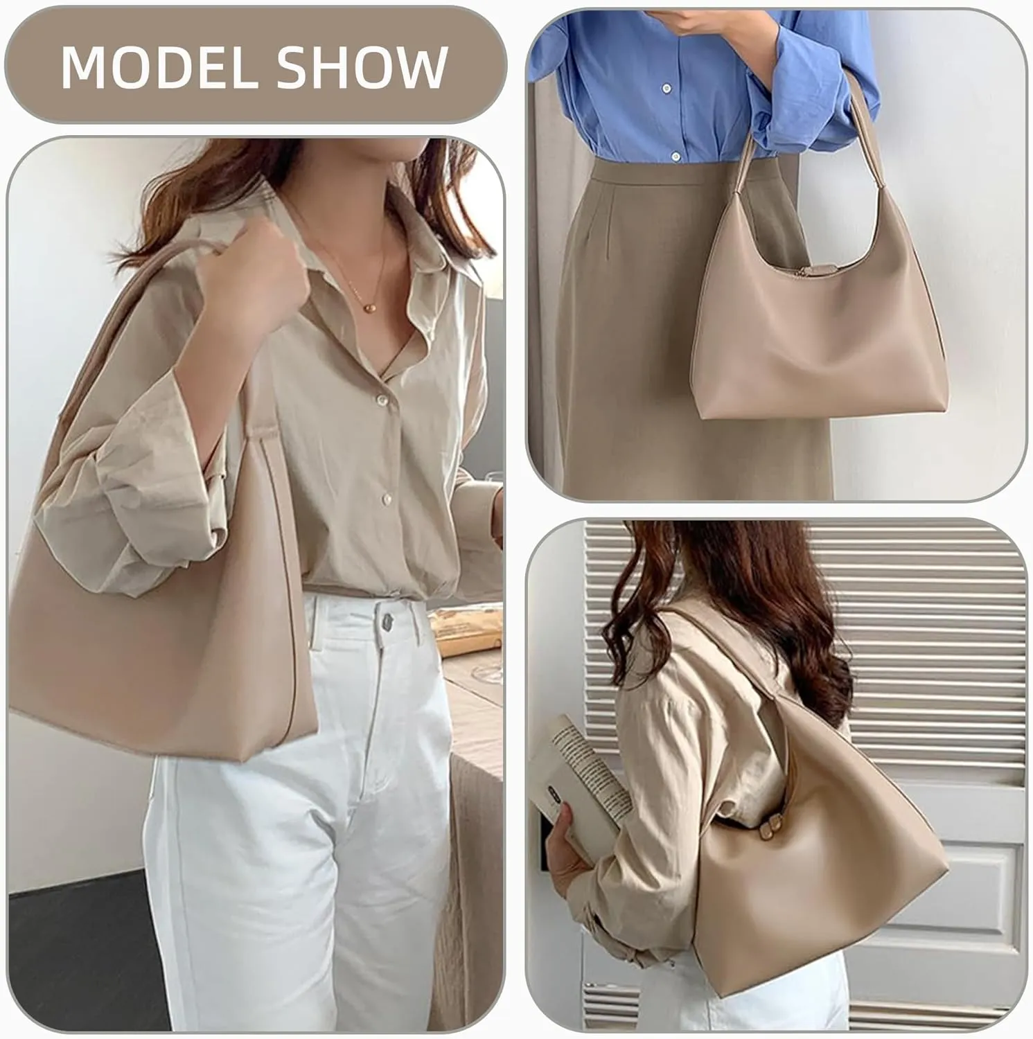 Hobo Bags for Women Vintage Soft PU Leather Shoulder Handbag Leather Shoulder Bag Female Underarm Bag