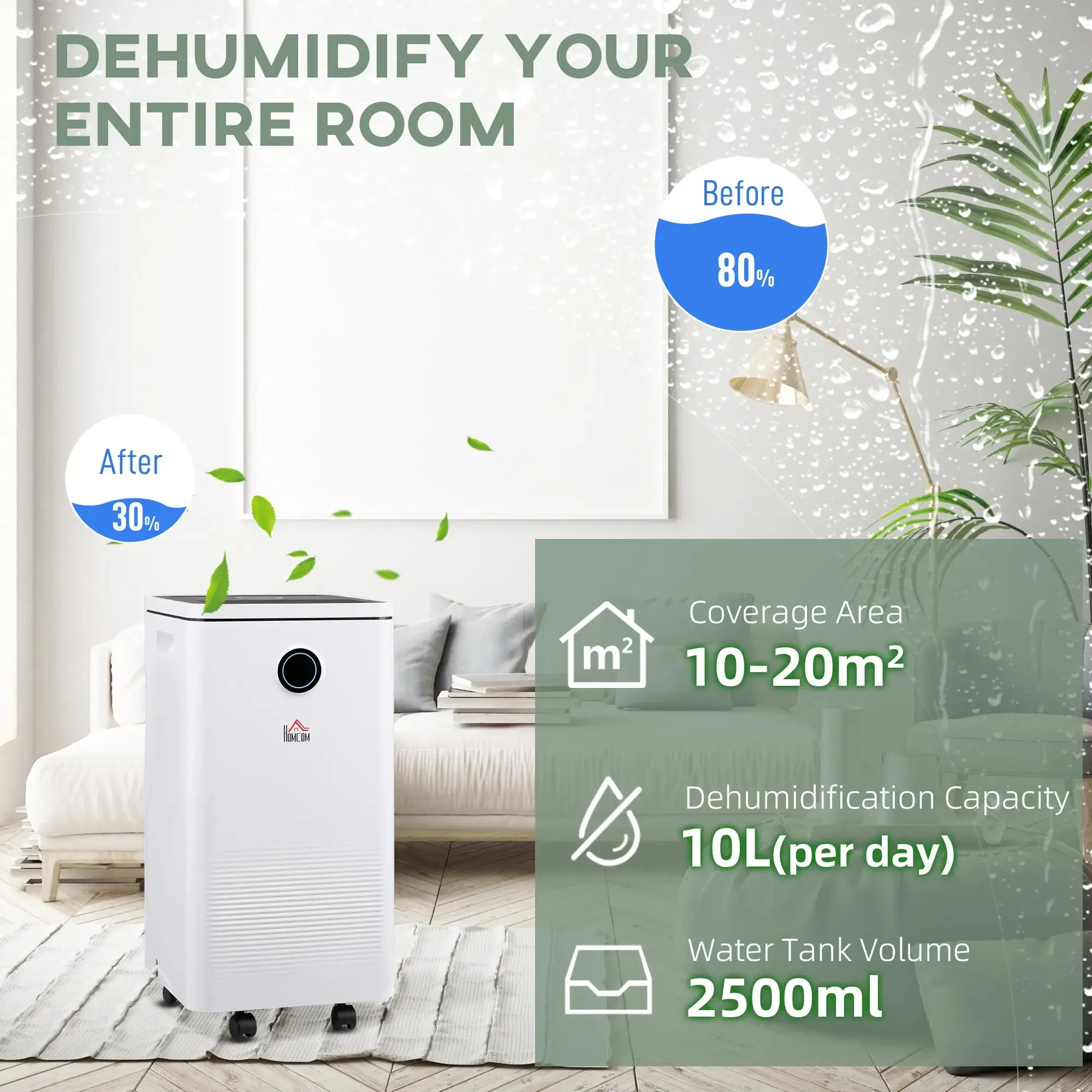 Homcom 10L/Day Dehumidifer with 2.5L Water Tank