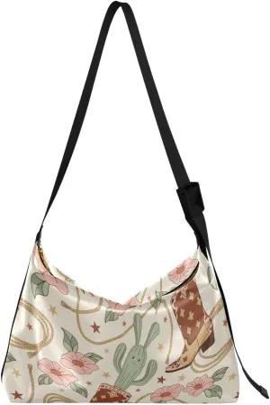 Howdy Bunny Cactus Hobo Crossbody Bags for Women Leather Large Shoulder Bag Cross Body Cowboy Boots Trendy Womens Tote Bags Handbag for Travel Shopping