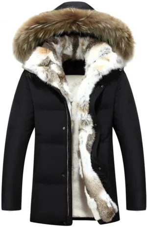 HZCX FASHION Men's Fur Collar Hooded Warm Fleece Lined Down Jackets And Coats 2016091201-385-B-US LP TAG 4XL