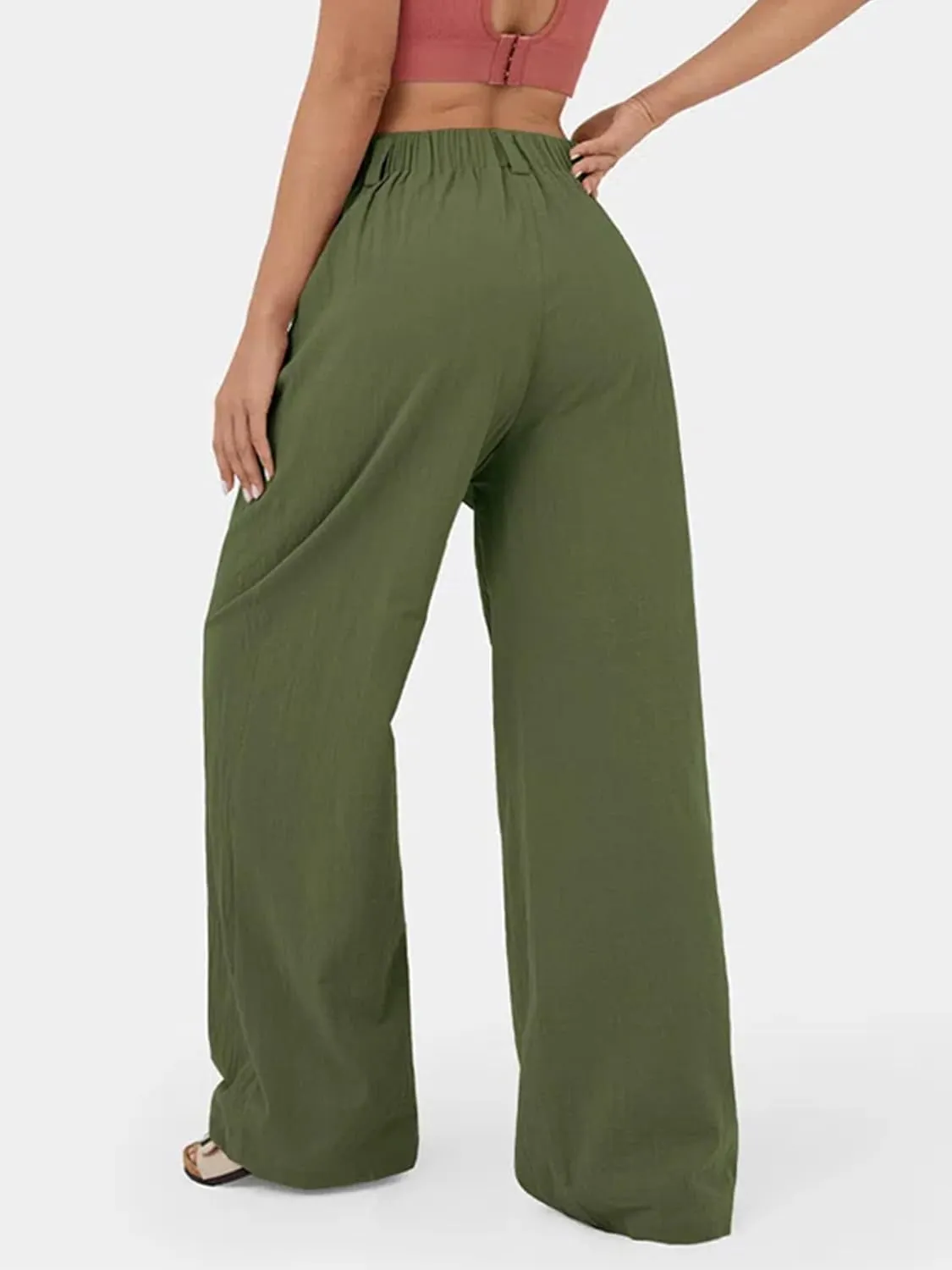 IFFEI Womens Linen Pants Casual Loose Wide Leg High Waist Button Up Pants Trousers with Pockets