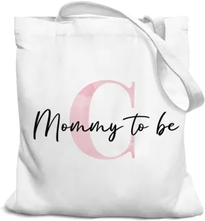 Initial Mommy to Be Gifts Pink Canvas Tote Bag for Women, New Mom Gifts, Mommy to be Gift Tote Bag, Alphabet Tote Bag