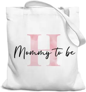 Initial Mommy to Be Gifts Pink Canvas Tote Bag for Women, New Mom Gifts, Mommy to be Gift Tote Bag, Alphabet Tote Bag
