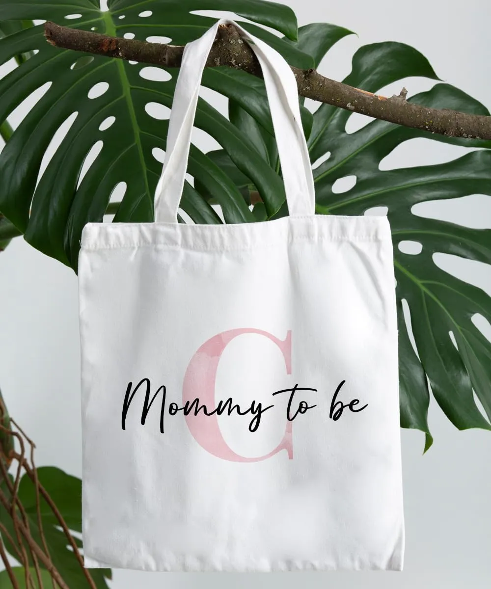 Initial Mommy to Be Gifts Pink Canvas Tote Bag for Women, New Mom Gifts, Mommy to be Gift Tote Bag, Alphabet Tote Bag
