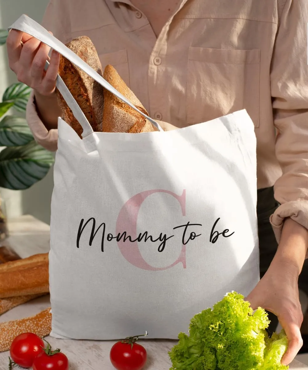Initial Mommy to Be Gifts Pink Canvas Tote Bag for Women, New Mom Gifts, Mommy to be Gift Tote Bag, Alphabet Tote Bag
