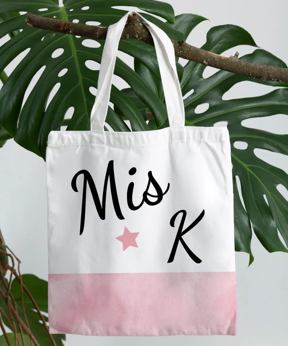 Initial Pink Canvas Tote Bag for Women, Miss Initial Tote Bags, Alphabet Christmas Birthday Gifts,Monogrammed Tote Bags