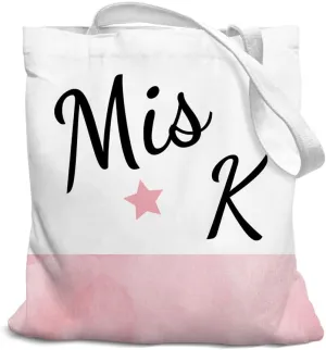 Initial Pink Canvas Tote Bag for Women, Miss Initial Tote Bags, Alphabet Christmas Birthday Gifts,Monogrammed Tote Bags