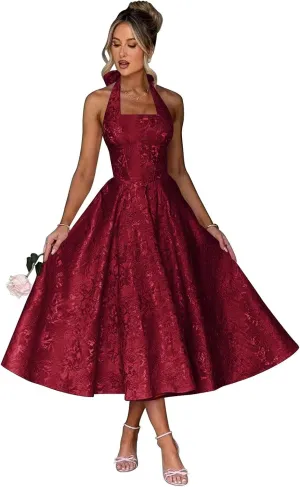 Jacquard Satin Midi Dresses for Women 2025 Sweetheart A-Line Prom Cocktail Gown