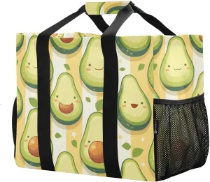 JUNZAN Cute Avocados Utility Tote Bags For Women Collapsable Beach Bag With Pockets Reusable Shopping Bag Canvas Canvas Laundry Bag Green Stripe