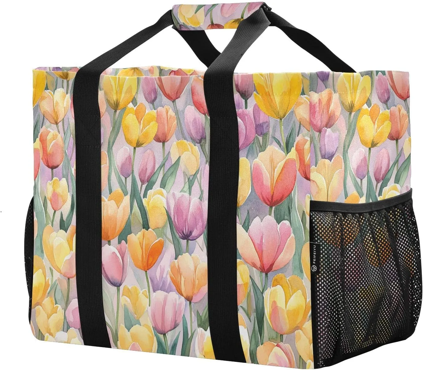 JUNZAN flower Flowers Utility Tote Bag For Women Foldable Beach Bag Tote Sandproof Reusable Grocery Bags with Handles Car Totes