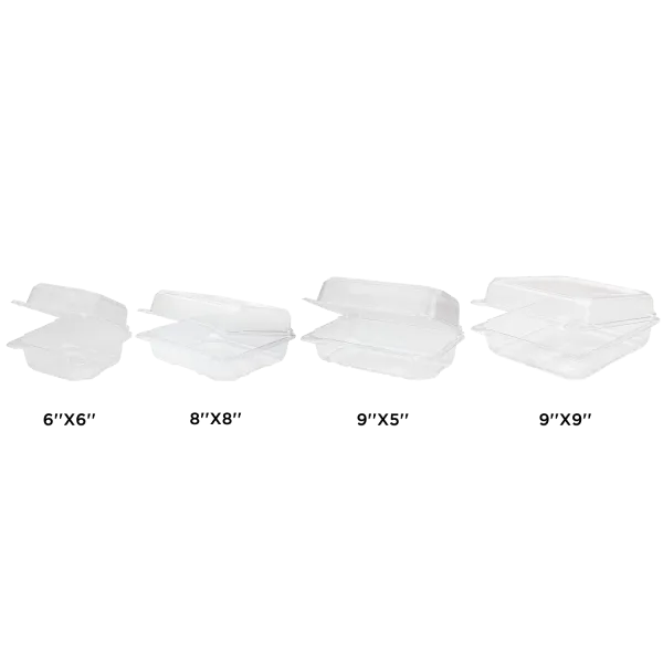 Karat 9''x9'' PET Plastic Hinged Containers, Clear - 200 pcs