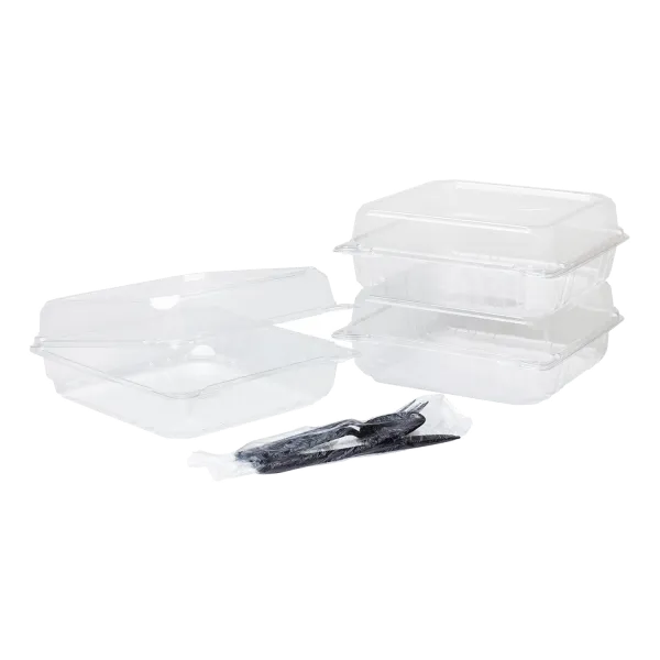 Karat 9''x9'' PET Plastic Hinged Containers, Clear - 200 pcs