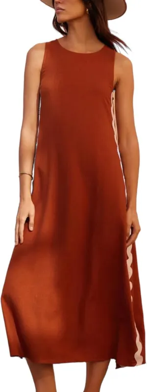 KEOMUD Women Sundress Sleeveless Maxi Dress Summer Crewneck Split Long Beach Dress 2024