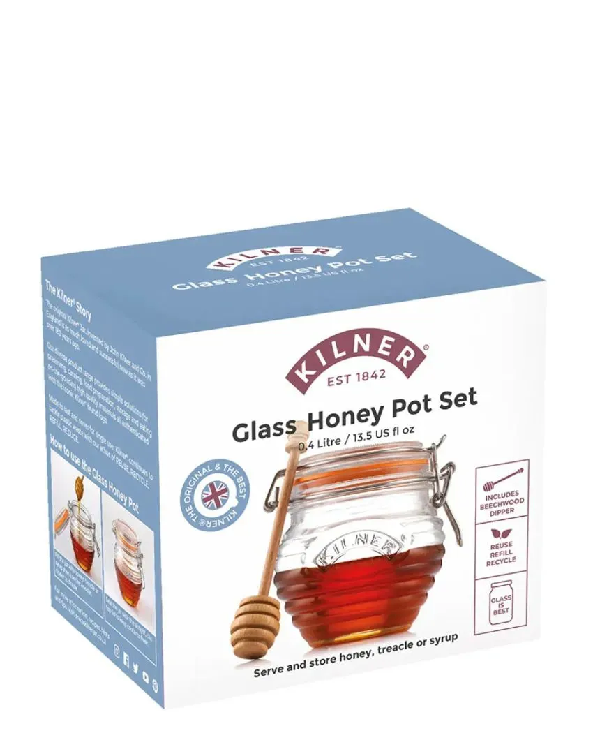 Kilner Glass Honey Pot With Beech Wood Dipper | 400ml