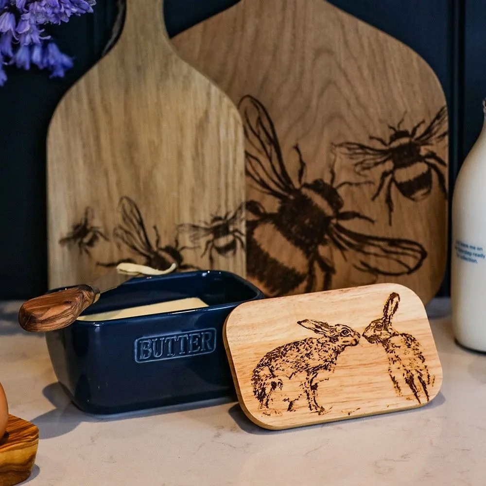 Kissing Hares Butter Dish - Blue