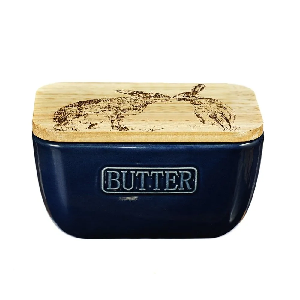 Kissing Hares Butter Dish - Blue