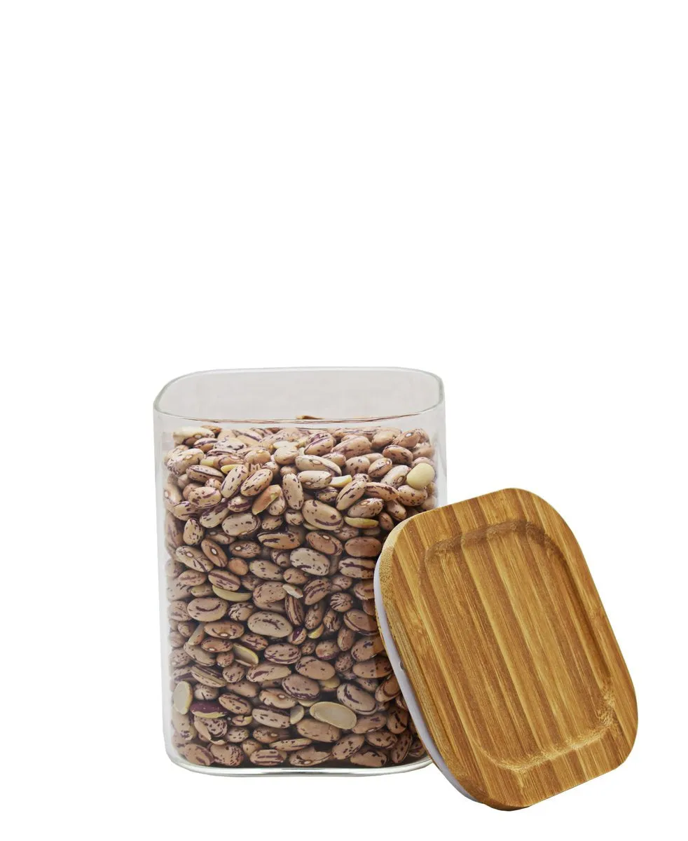 Kitchen Life Borosilicate 3 Piece Square Canister With Bamboo Lid - Clear