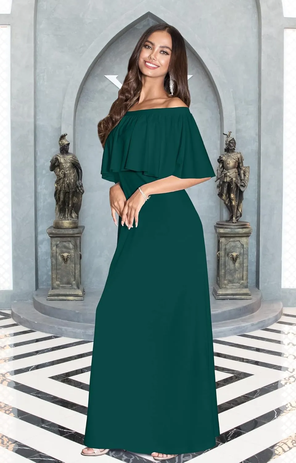 KOH KOH Womens Short Sleeve Off The Shoulder Strapless Ruffle Tube Maxi Dress
