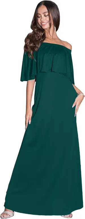 KOH KOH Womens Short Sleeve Off The Shoulder Strapless Ruffle Tube Maxi Dress