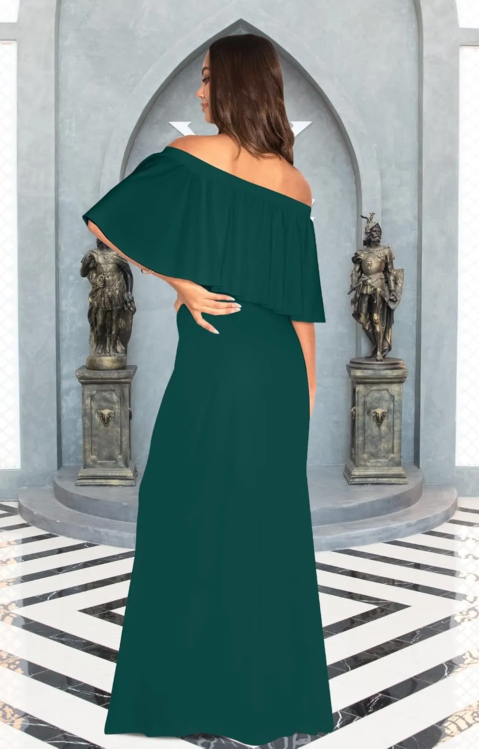 KOH KOH Womens Short Sleeve Off The Shoulder Strapless Ruffle Tube Maxi Dress