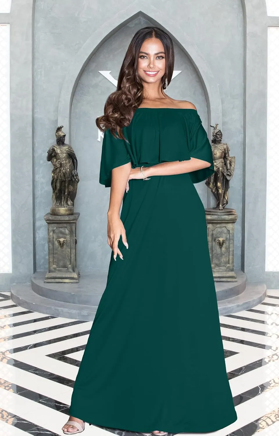 KOH KOH Womens Short Sleeve Off The Shoulder Strapless Ruffle Tube Maxi Dress