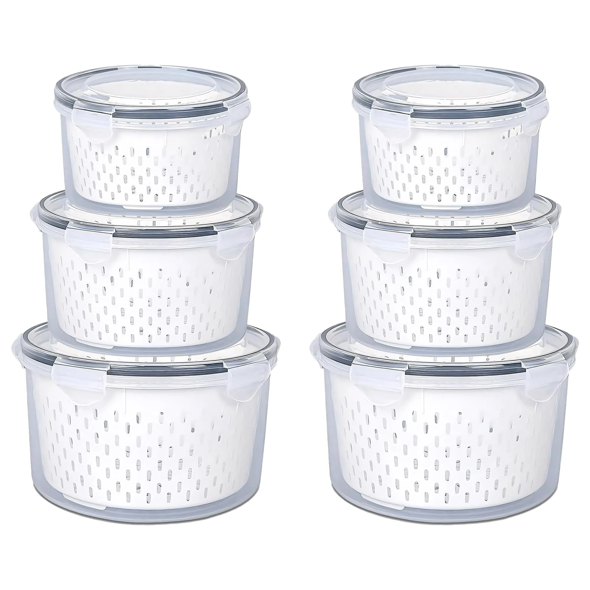Kuber Industries 6 Pcs Food Containers | Round Storage Box for Fridge | Vegetable Fruit Strainer Basket | Refrigerator Storage Box | Containers With Airtight Lid | HXP00282 | Transparent | Pack of 2