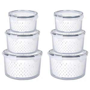 Kuber Industries 6 Pcs Food Containers | Round Storage Box for Fridge | Vegetable Fruit Strainer Basket | Refrigerator Storage Box | Containers With Airtight Lid | HXP00282 | Transparent | Pack of 2