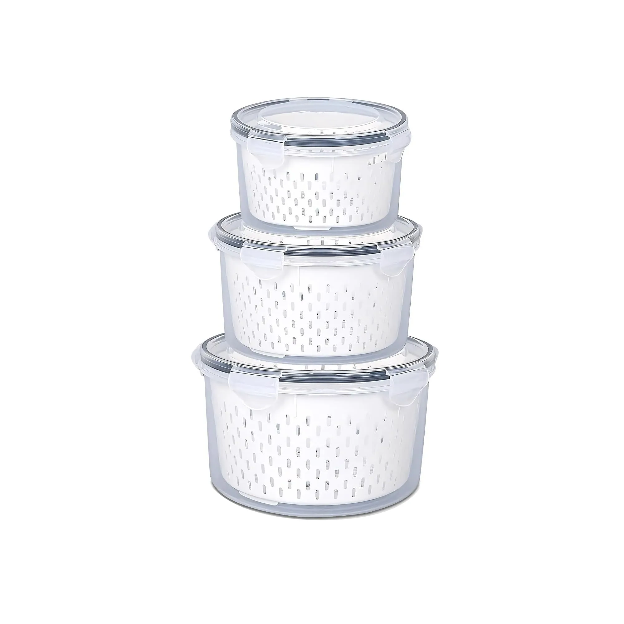 Kuber Industries 6 Pcs Food Containers | Round Storage Box for Fridge | Vegetable Fruit Strainer Basket | Refrigerator Storage Box | Containers With Airtight Lid | HXP00282 | Transparent | Pack of 2